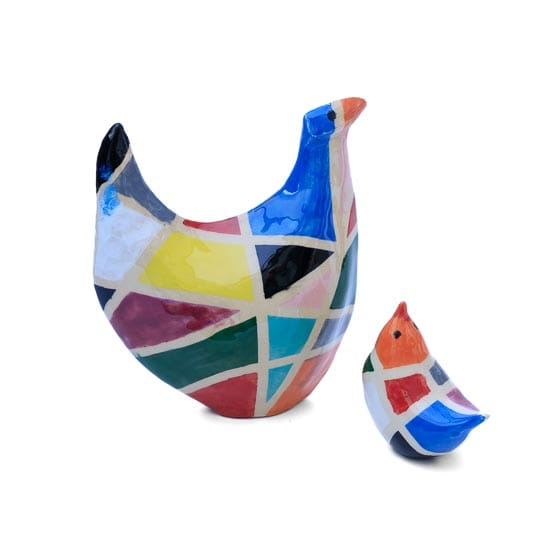 Vogels_kippen_kleuren_kippen_handgedecoreerd_uniek_cadeauidee_cadeau_keramiek_uniek_handmade_blij_dezeeltinbeeld